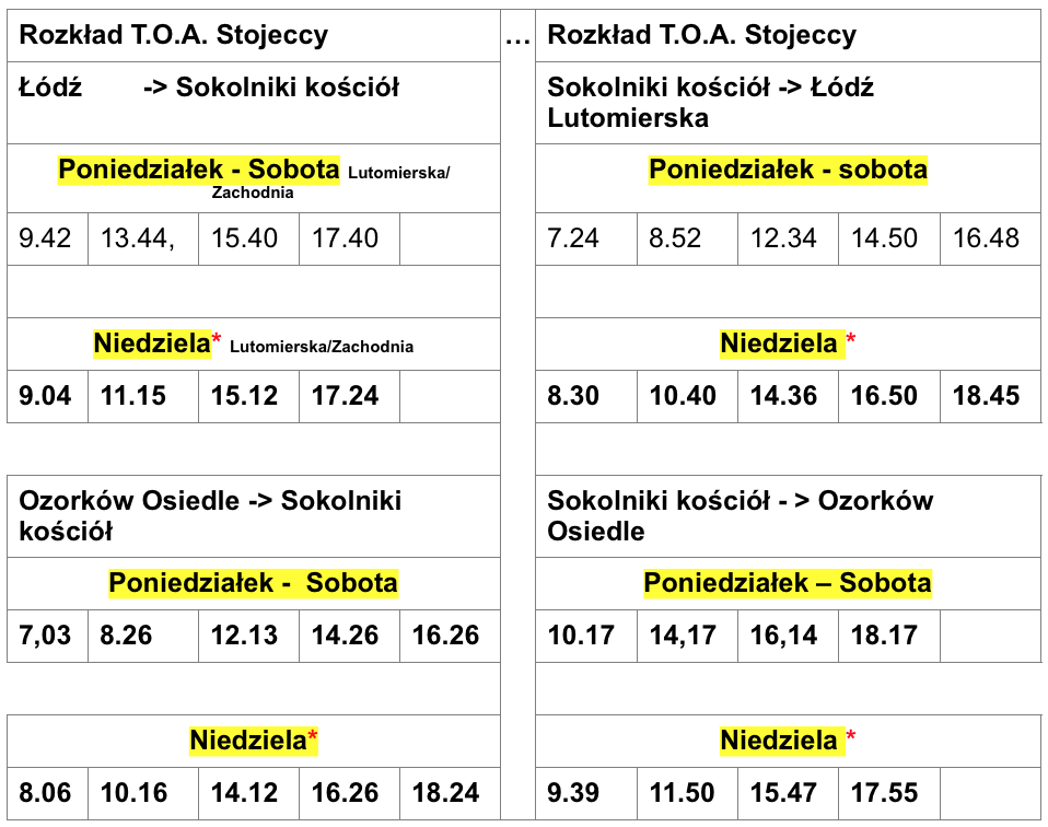 Rozkład jazdy autobusów Ozorków – Sokolniki-Las – Łódź – Sokolniki Las